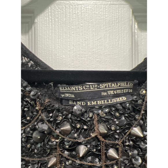 AllSaints Spitalfields Hand Embellished Beaded and Sheer Mini Dress EUR 34 US 2 - Picture 11 of 12